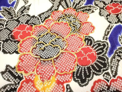 平和屋着物[]七五三　女の子　３歳　祝着　三つ身　襦袢(無双仕立て)セット　駒刺繍　草花文　暈し染め　金彩　洗える着物　DABA3704ma