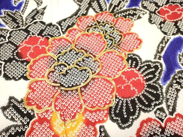 平和屋着物[]七五三　女の子　３歳　祝着　三つ身　襦袢(無双仕立て)セット　駒刺繍　草花文　暈し染め　金彩　洗える着物　DABA3704ma