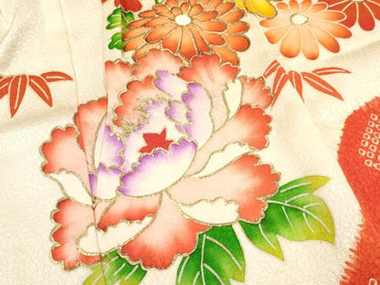 平和屋着物[]七五三　女の子　３歳　祝着　三つ身　駒刺繍　絞り　飛鶴花文　金銀彩　逸品　DABA3699ma