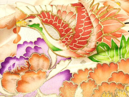 平和屋着物[]七五三　女の子　３歳　祝着　三つ身　駒刺繍　絞り　飛鶴花文　金銀彩　逸品　DABA3699ma