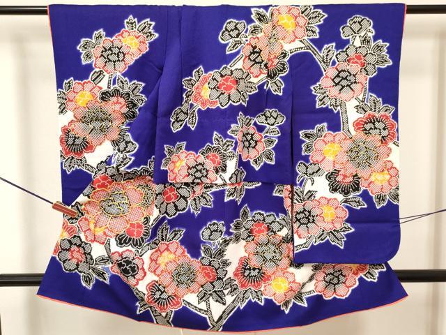 平和屋着物[]七五三　女の子　３歳　祝着　三つ身　襦袢(無双仕立て)セット　駒刺繍　草花文　暈し染め　金彩　洗える着物　DABA3704ma