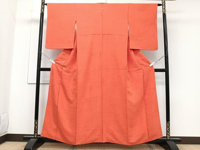 平和屋着物■上質な色無地 草花地紋 樺色 正絹 逸品 CABB8722xi