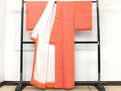 平和屋着物■上質な色無地 草花地紋 樺色 正絹 逸品 CABB8722xi