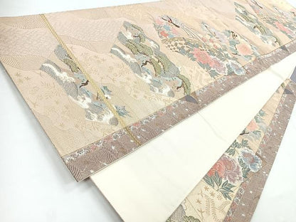 平和屋着物◎六通柄袋帯 唐織 ふたみ屏風絵 金糸 正絹 逸品 CABC1674nb