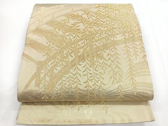 平和屋着物◎六通柄袋帯 渡り橋 藤 金糸 正絹 逸品 CABC1686nb
