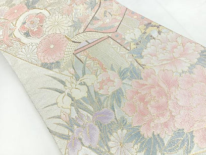 平和屋着物◎佐賀錦 六通柄袋帯 御所車花文 金銀糸 正絹 逸品 CABC1665nb