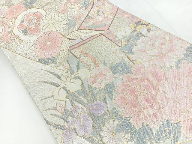 平和屋着物◎佐賀錦 六通柄袋帯 御所車花文 金銀糸 正絹 逸品 CABC1665nb