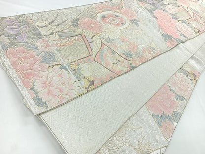 平和屋着物◎佐賀錦 六通柄袋帯 御所車花文 金銀糸 正絹 逸品 CABC1665nb
