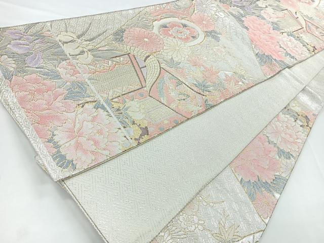 平和屋着物◎佐賀錦 六通柄袋帯 御所車花文 金銀糸 正絹 逸品 CABC1665nb