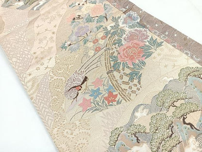 平和屋着物◎六通柄袋帯 唐織 ふたみ屏風絵 金糸 正絹 逸品 CABC1674nb