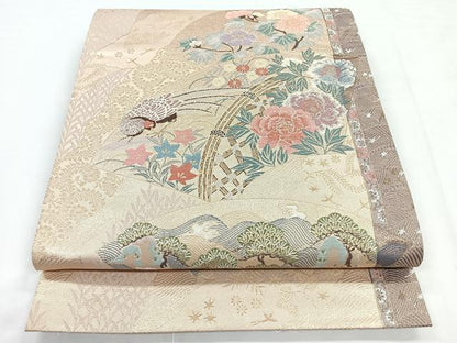 平和屋着物◎六通柄袋帯 唐織 ふたみ屏風絵 金糸 正絹 逸品 CABC1674nb