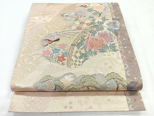 平和屋着物◎六通柄袋帯 唐織 ふたみ屏風絵 金糸 正絹 逸品 CABC1674nb
