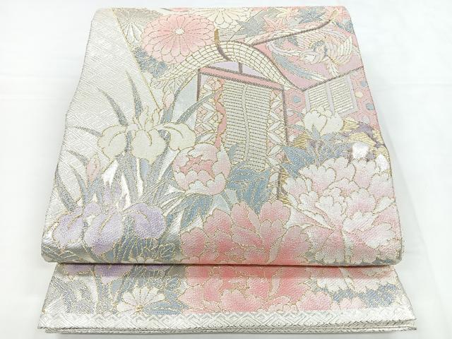 平和屋着物◎佐賀錦 六通柄袋帯 御所車花文 金銀糸 正絹 逸品 CABC1665nb