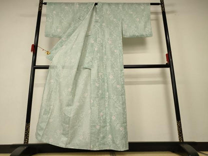 平和屋着物＊夏物 小紋 絽 色紙草花文 洗える着物 AABE9034jd