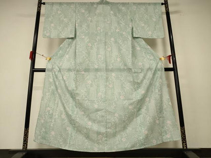 平和屋着物＊夏物 小紋 絽 色紙草花文 洗える着物 AABE9034jd