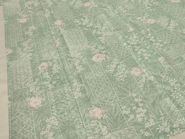 平和屋着物＊夏物 小紋 絽 色紙草花文 洗える着物 AABE9034jd