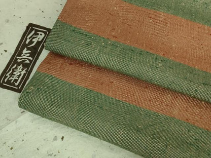 平和屋本店▽極上　伊兵衛織　工芸手織　単衣　横段文　証紙付き　逸品　DZAB2238kh6