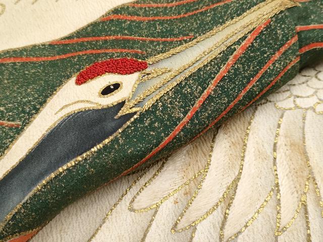平和屋本店●極上 アンティーク 大正ロマン 中国三大刺繍 相良刺繍 振袖 飛鶴立波文 金彩 逸品 CYAA4434s6