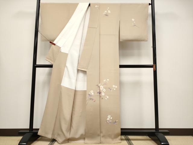 平和屋本店●極上　京加賀友禅　百貫達雄　訪問着　枝花文　暈し染め　白茶色地　銀座おゝぎ屋扱い　逸品　未使用　CYAA4437s6
