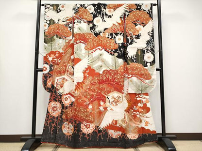 平和屋本店●極上 アンティーク 大正ロマン 中国三大刺繍 相良刺繍 振袖 駒刺繍 飛鶴枝松文 金彩 逸品 CYAA4435s6