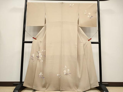 平和屋本店●極上　京加賀友禅　百貫達雄　訪問着　枝花文　暈し染め　白茶色地　銀座おゝぎ屋扱い　逸品　未使用　CYAA4437s6