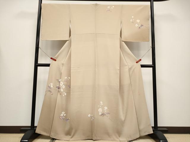 平和屋本店●極上　京加賀友禅　百貫達雄　訪問着　枝花文　暈し染め　白茶色地　銀座おゝぎ屋扱い　逸品　未使用　CYAA4437s6