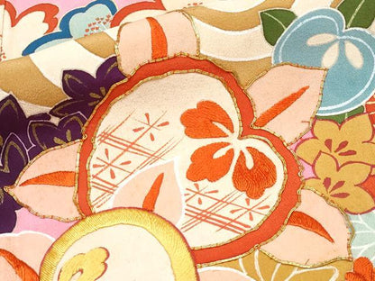 平和屋本店●極上　アンティーク　大正ロマン　振袖　駒刺繍　花笠　金彩　桃色地　逸品　CYAA4433s6