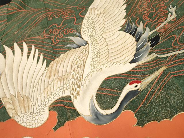 平和屋本店●極上 アンティーク 大正ロマン 中国三大刺繍 相良刺繍 振袖 飛鶴立波文 金彩 逸品 CYAA4434s6