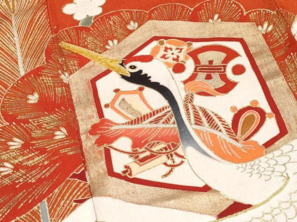 平和屋本店●極上 アンティーク 大正ロマン 中国三大刺繍 相良刺繍 振袖 駒刺繍 飛鶴枝松文 金彩 逸品 CYAA4435s6