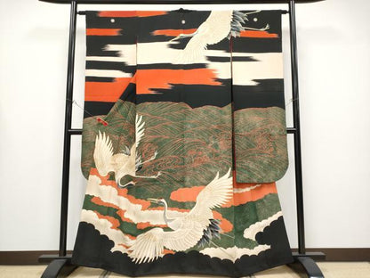 平和屋本店●極上 アンティーク 大正ロマン 中国三大刺繍 相良刺繍 振袖 飛鶴立波文 金彩 逸品 CYAA4434s6
