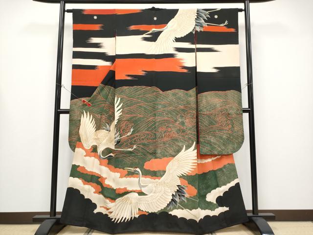 平和屋本店●極上 アンティーク 大正ロマン 中国三大刺繍 相良刺繍 振袖 飛鶴立波文 金彩 逸品 CYAA4434s6