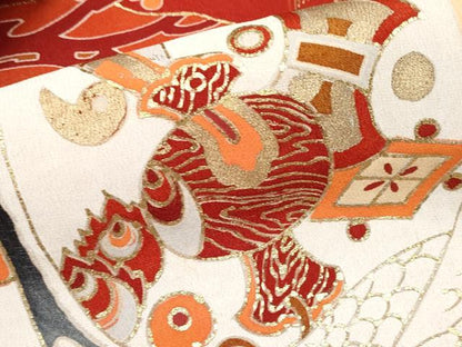 平和屋本店●極上 アンティーク 大正ロマン 中国三大刺繍 相良刺繍 振袖 駒刺繍 飛鶴枝松文 金彩 逸品 CYAA4435s6