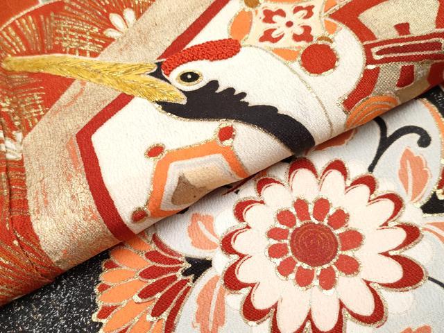 平和屋本店●極上 アンティーク 大正ロマン 中国三大刺繍 相良刺繍 振袖 駒刺繍 飛鶴枝松文 金彩 逸品 CYAA4435s6
