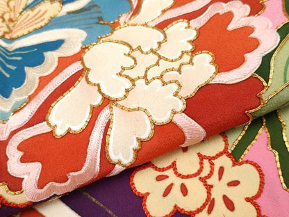 平和屋本店●極上　アンティーク　大正ロマン　振袖　駒刺繍　花笠　金彩　桃色地　逸品　CYAA4433s6