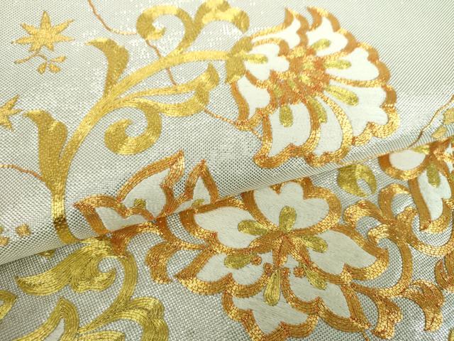 平和屋着物○西陣 川島織物 太鼓柄袋帯 駒刺繍 総刺繍 更紗花鳥