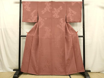 平和屋着物■上質な色無地 枝葉地紋 臙脂色 正絹 逸品 DABB3366cm