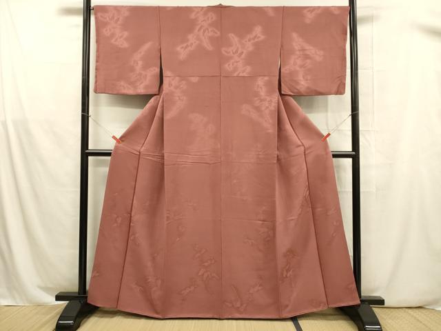 平和屋着物■上質な色無地 枝葉地紋 臙脂色 正絹 逸品 DABB3366cm