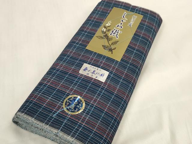 平和屋着物＊夏物 阿波しじら織 浴衣 反物 着尺 格子 証紙付き 綿 逸品 未使用 DABA7651zzz