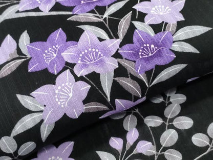 平和屋着物∴夏物 浴衣 草花文 黒地 綿 逸品 CABB6556ng