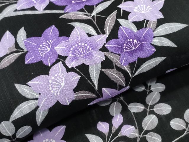 平和屋着物∴夏物 浴衣 草花文 黒地 綿 逸品 CABB6556ng