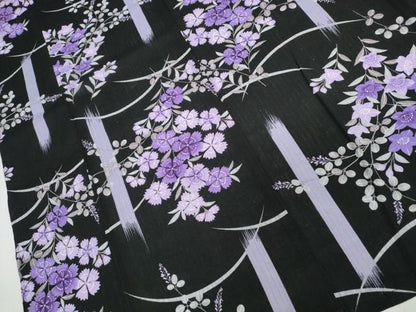平和屋着物∴夏物 浴衣 草花文 黒地 綿 逸品 CABB6556ng