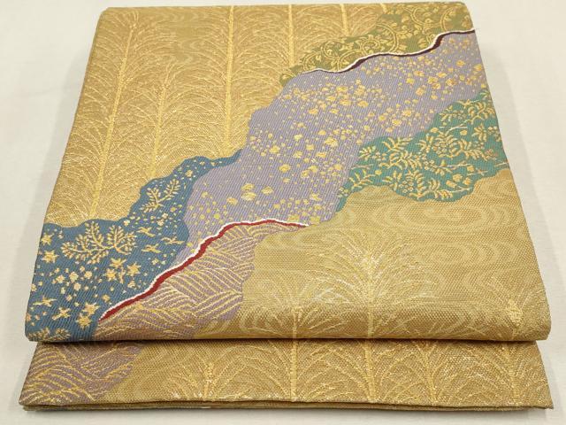 平和屋着物▼六通柄袋帯　松宴　道長箔散らし文　金糸　正絹　逸品　AABE9565wj