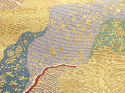 平和屋着物▼六通柄袋帯　松宴　道長箔散らし文　金糸　正絹　逸品　AABE9565wj