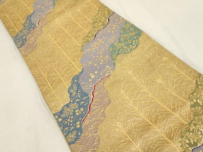 平和屋着物▼六通柄袋帯　松宴　道長箔散らし文　金糸　正絹　逸品　AABE9565wj