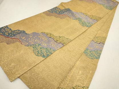 平和屋着物▼六通柄袋帯　松宴　道長箔散らし文　金糸　正絹　逸品　AABE9565wj