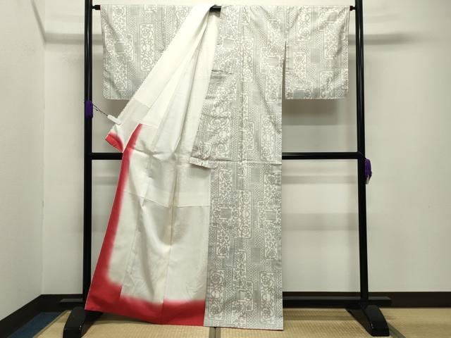 平和屋着物●本場大島紬 白大島 7マルキ 色紙重ね花唐草文 正絹 逸品 CABB0168gh
