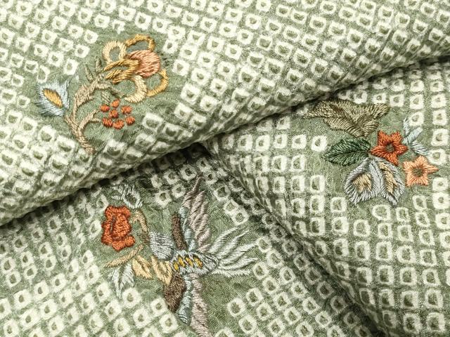 平和屋着物●上質な小紋 刺繍 絞り 花喰い鳥 金糸 やまと誂製 正絹 逸品 CABB0235gh