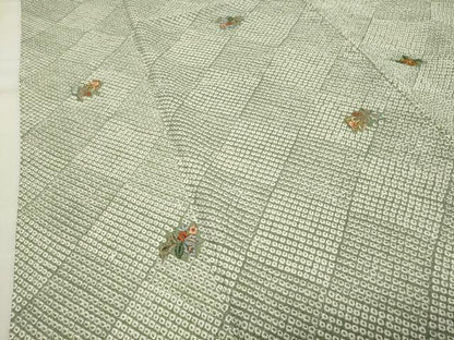 平和屋着物●上質な小紋 刺繍 絞り 花喰い鳥 金糸 やまと誂製 正絹 逸品 CABB0235gh