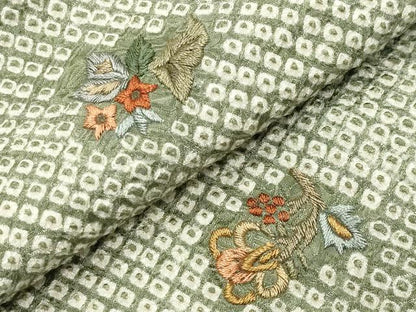 平和屋着物●上質な小紋 刺繍 絞り 花喰い鳥 金糸 やまと誂製 正絹 逸品 CABB0235gh