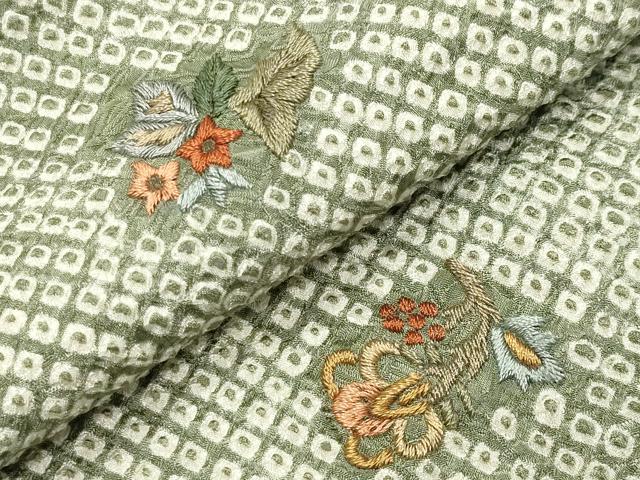 平和屋着物●上質な小紋 刺繍 絞り 花喰い鳥 金糸 やまと誂製 正絹 逸品 CABB0235gh